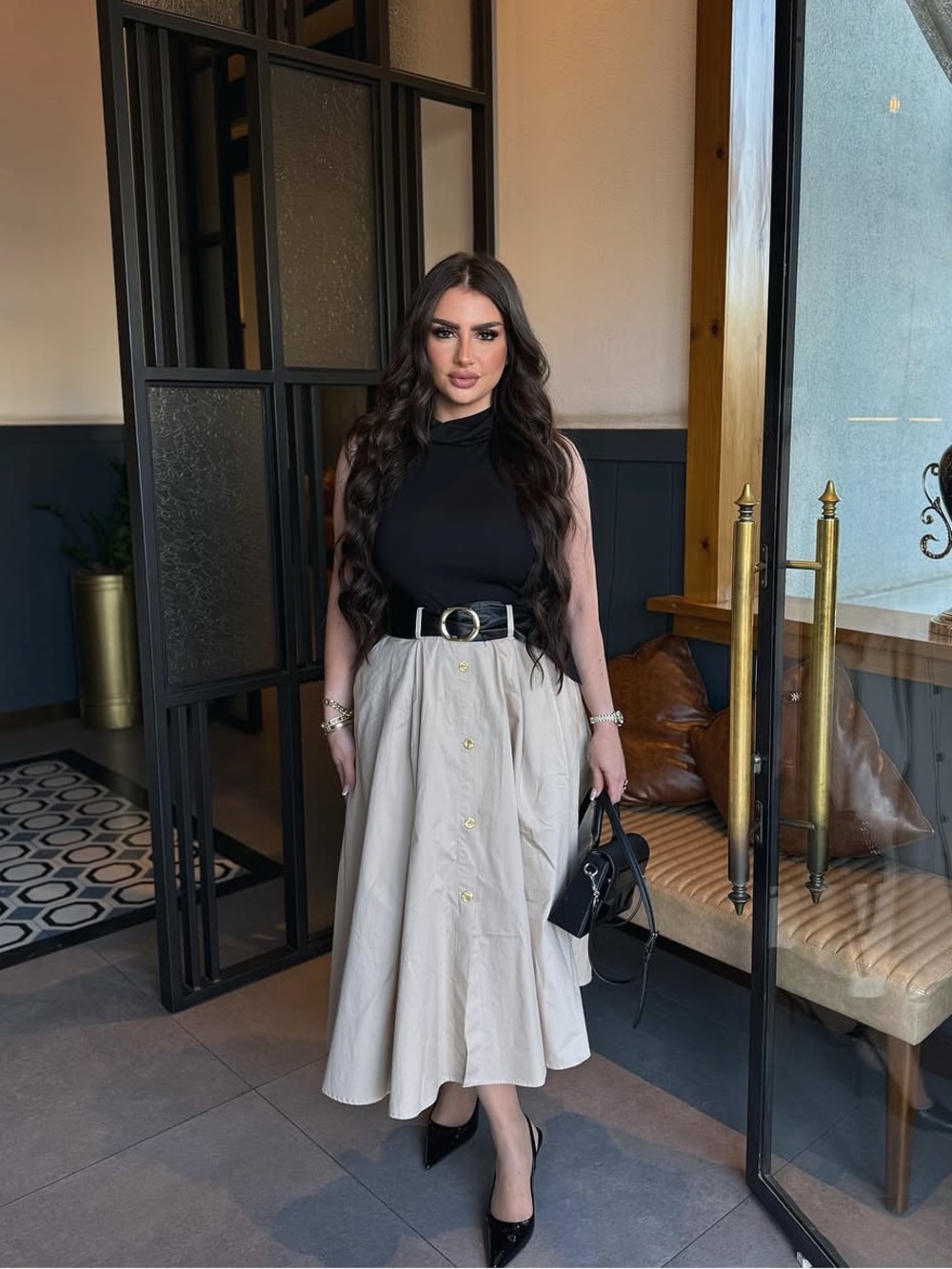 Zara Black Tank & Cream Button-Front Midi dress